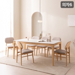 [삼익가구]퍼팩트 통세라믹 6인용 원목 식탁세트(의자6)
