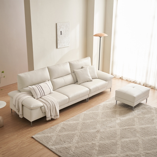 ●한정특가●노이드 이태리 천연면피 통가죽 4인용 소파(스툴제외/포함)