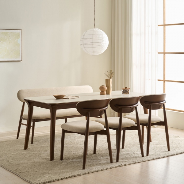 ★파이널세일★나폴리 포세린 세라믹 4인용/6인용 원목 식탁+벤치 풀세트