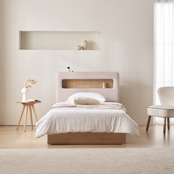 ●한정특가●라베나 패브릭 템바보드 LED조명 4단 수납 침대(SS/Q)