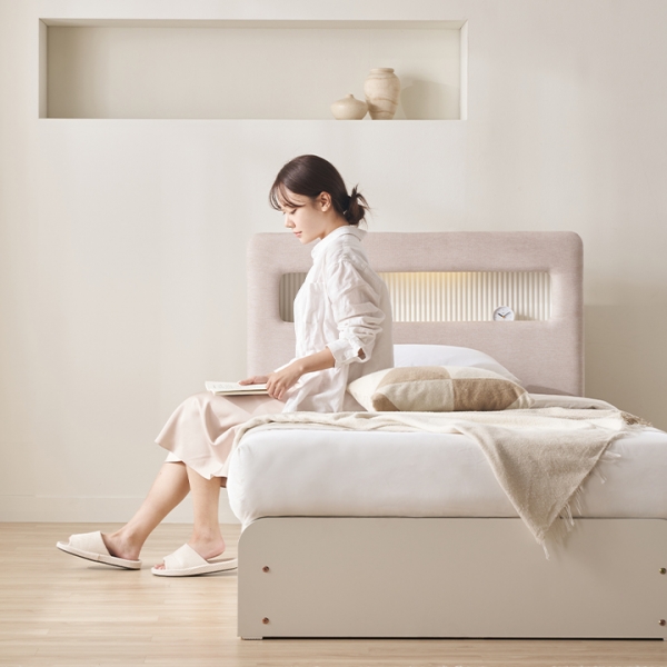 ●한정특가●라베나 패브릭 템바보드 LED조명 4단 수납 침대(SS/Q)