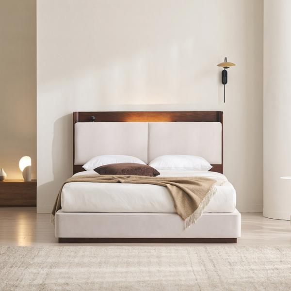 ★매트무료업★누오브 LED조명 패브릭 원목 침대(SS/Q/LK)