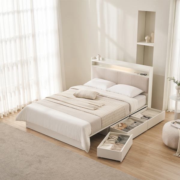 르메인 패브릭 LED 3단 수납 침대(SS/Q)