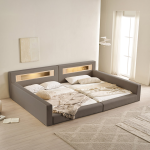 ◈타임특가/매트무료업◈포레티 편백나무 LED조명 가죽 패밀리 침대 (SS+SS/SS+Q/Q+Q)