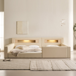 ◈타임특가/매트무료업◈포레티 편백나무 LED조명 가죽 패밀리 침대 (SS+SS/SS+Q/Q+Q)