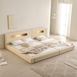 ◈타임특가/매트무료업◈포레티 편백나무 LED조명 가죽 패밀리 침대 (SS+SS/SS+Q/Q+Q)