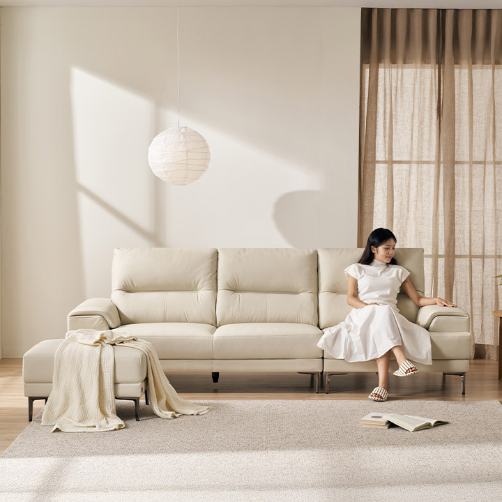 &hearts;신상할인&hearts;듀베인 프리미엄 천연면피 소가죽 3/4인용 소파(스툴선택)