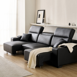 [삼익가구]스테이온 헤드틸팅 모션 확장형 슬라이딩 4인용 가죽 리클라이너 소파(홈바형)