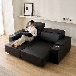 [삼익가구]스테이온 헤드틸팅 모션 확장형 슬라이딩 3인용 가죽 리클라이너 소파(홈바형)