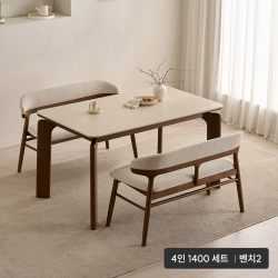 [삼익가구]르세린 포세린 통세라믹 4인용 원목 1400 식탁세트(벤치2)
