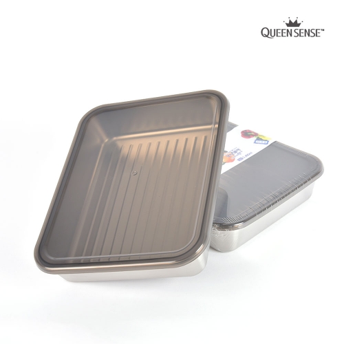 퀸센스 스텐바트 3.4L 냉장고정리 사각 스텐 밧드 밀폐용기 반찬통