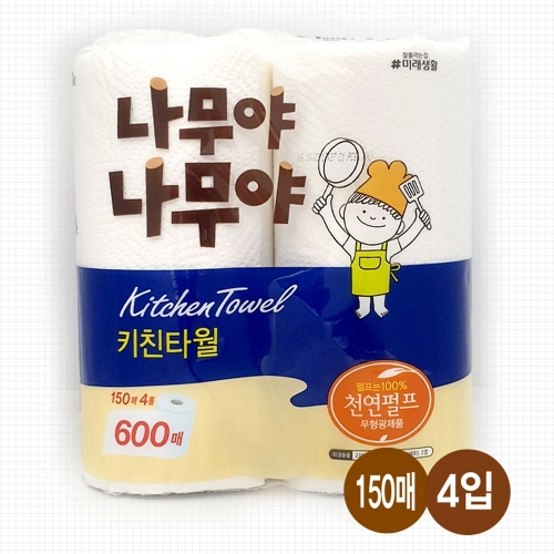 LW 미래생활 나무야나무야 2겹 키친타월 150매 4롤 무형광 천연펄프