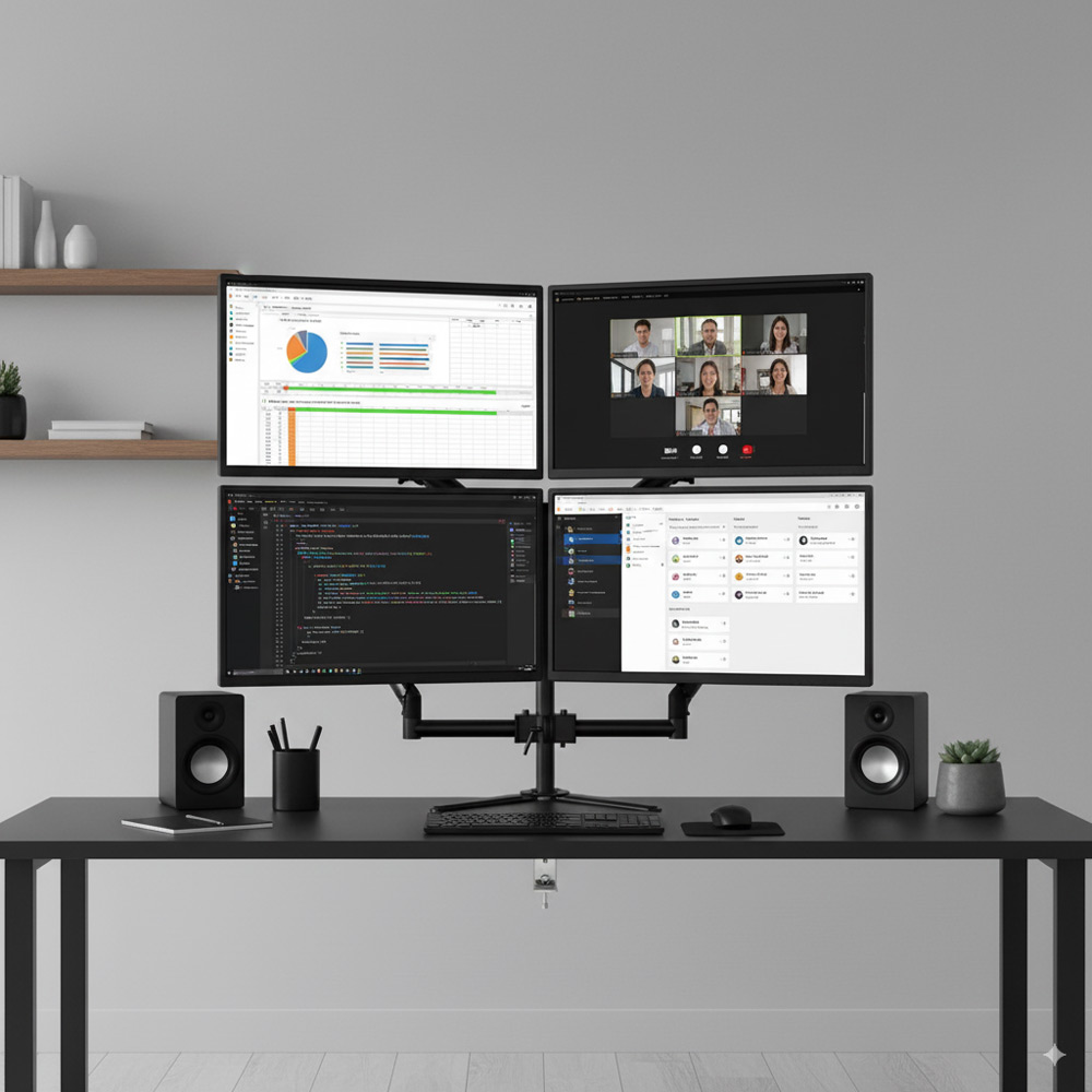 M15 쿼드 모니터암 사무 업무용 금융 주식 방송국 보안용 4대모니터 스탠드 거치대 받침대
