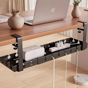 무타공 멀티탭 정리함 컴퓨터 책상 공유기 전선 충전기 케이블 정리 길이조절 보관함 트레이 거치대