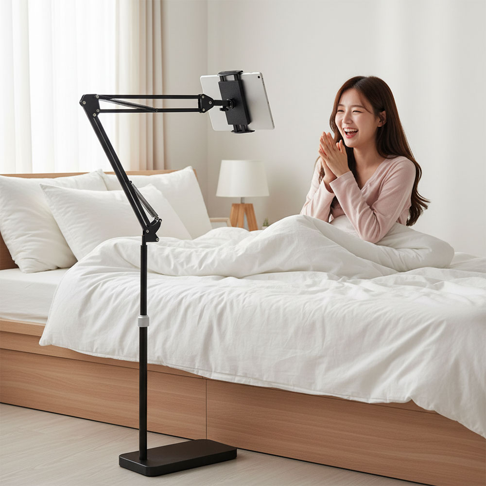 P77 스탠드거치대 스마트폰 태블릿 침대 소파 높이조절 스프링암 홀더