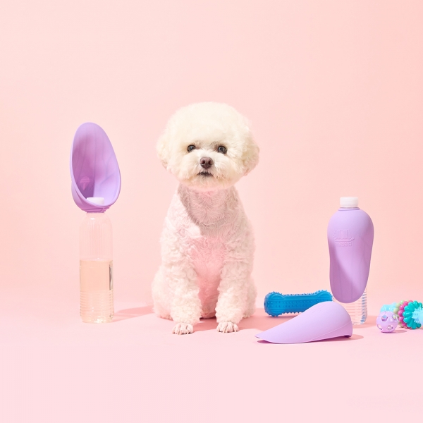 개님보틀캡 강아지 휴대용 실리콘 산책물통 물컵 (퍼플)