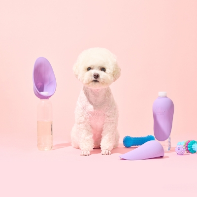 개님보틀캡 강아지 휴대용 실리콘 산책물통 물컵 (퍼플)