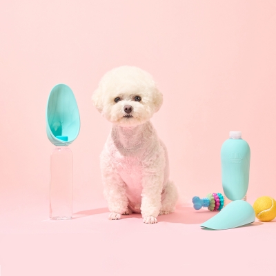 개님보틀캡 강아지 휴대용 실리콘 산책물통 물컵 (민트)