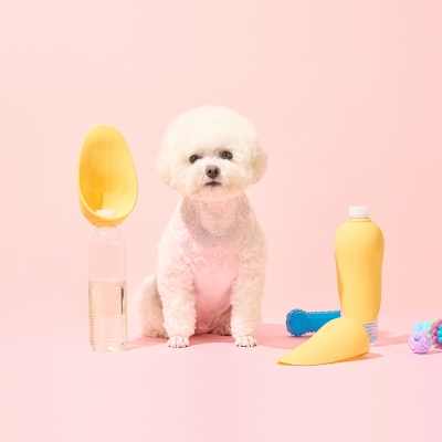 개님보틀캡 강아지 휴대용 실리콘 산책물통 물컵 (옐로우)