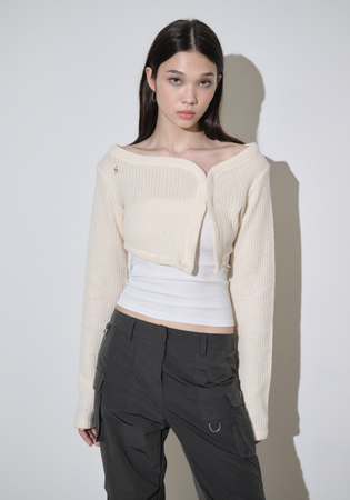 SIDE BUTTON CROP CARDIGAN [IVORY]