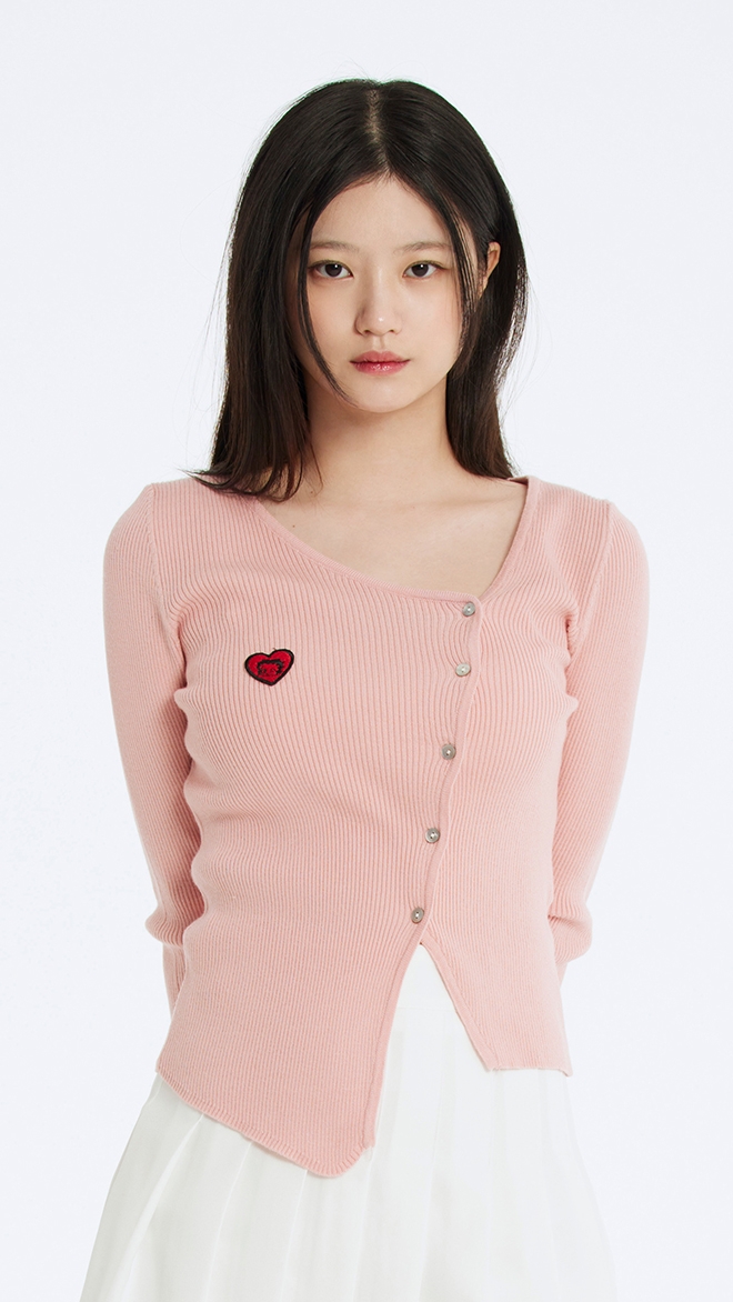 베티붑 언발란스 사선 가디건_핑크