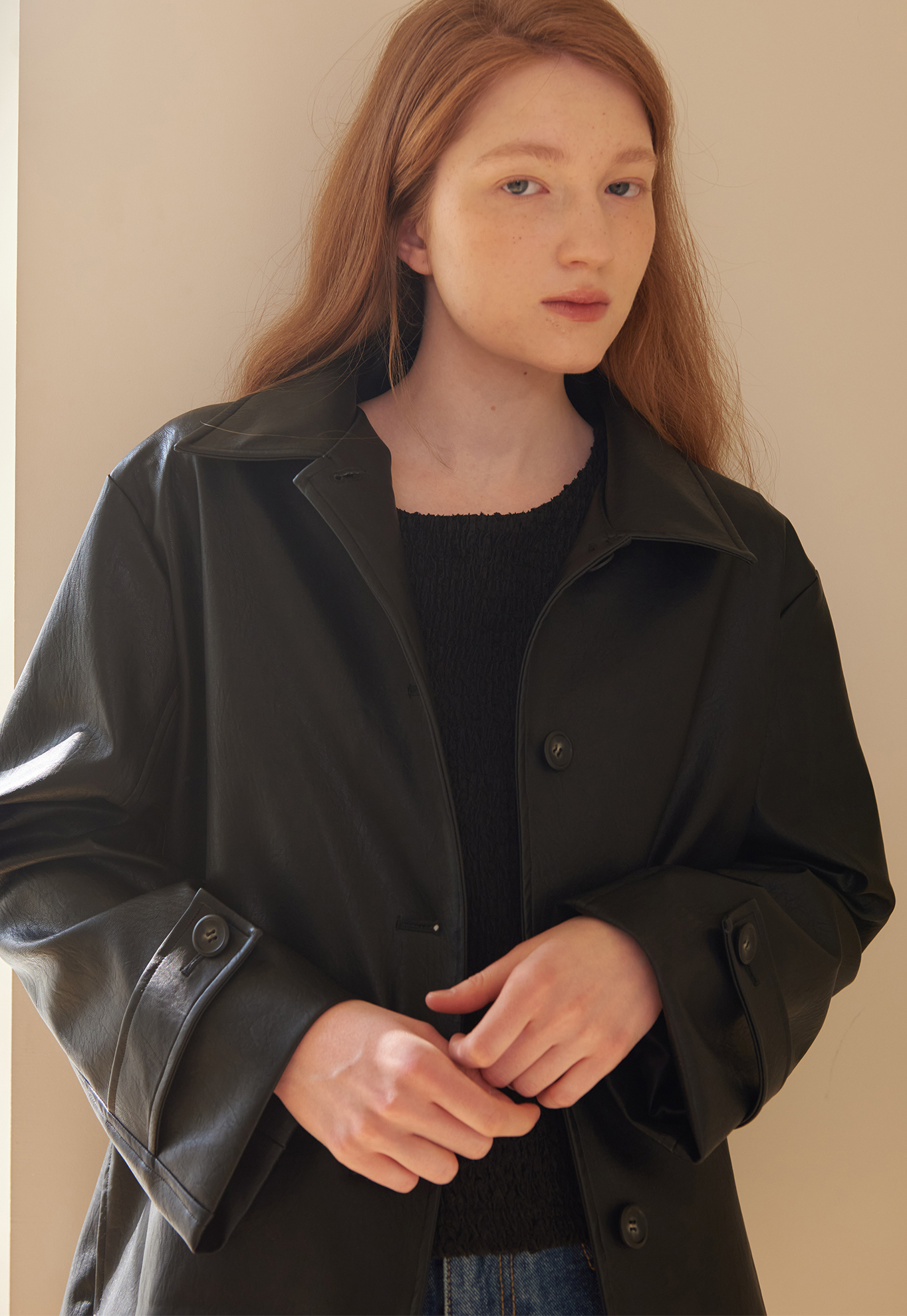 Leather Half Coat Black