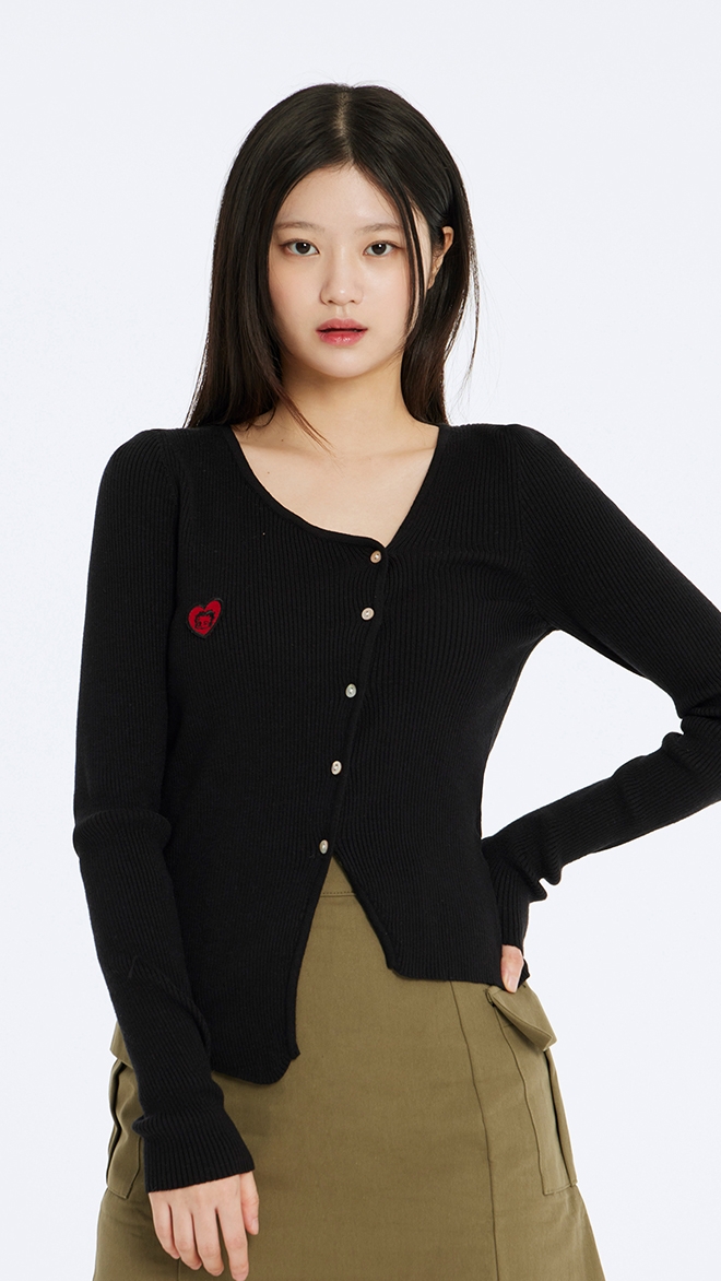 베티붑 언발란스 사선 가디건_블랙