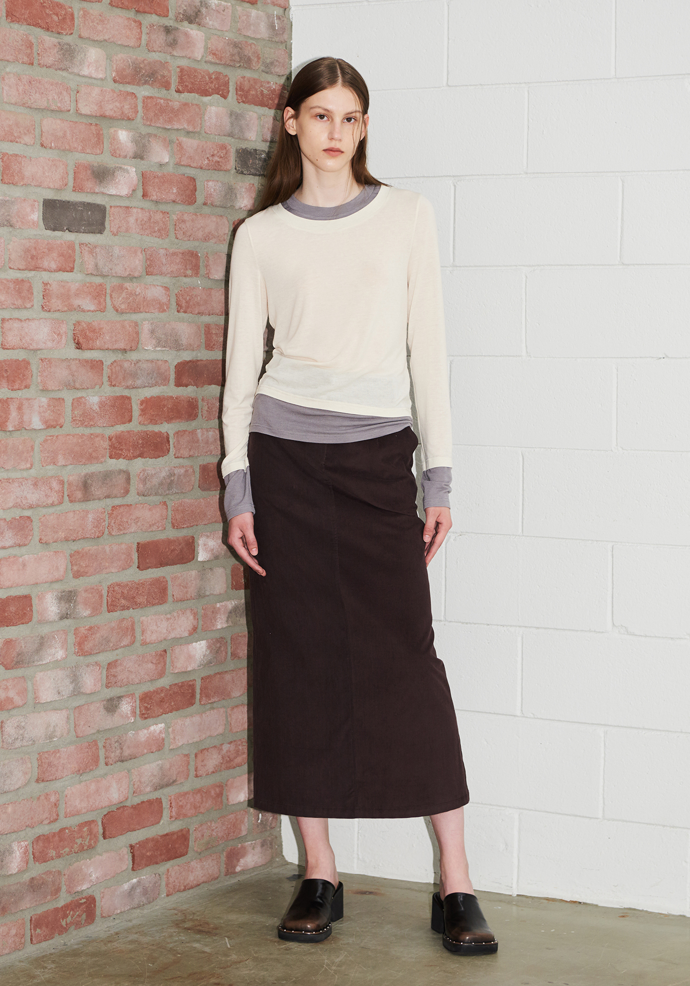 Corduroy Long Skirt Brown