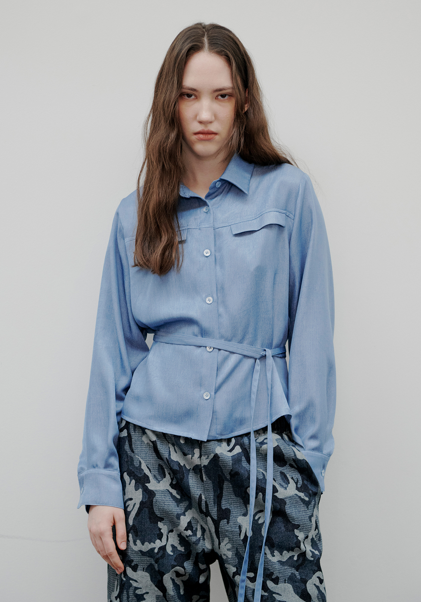 String Pearl Blouse Blue