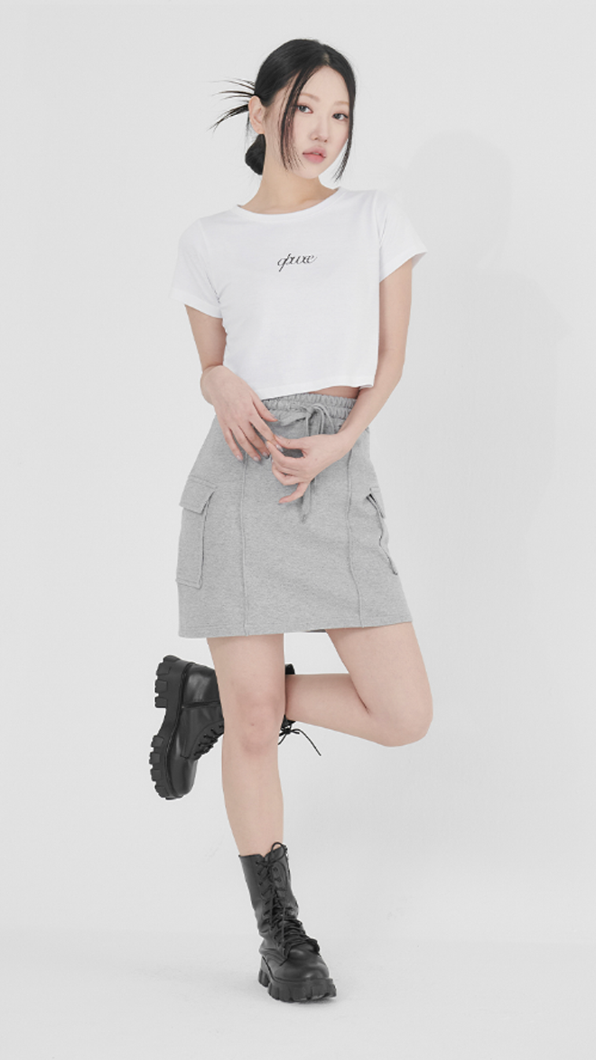 (3단쭈리)무지 트레이닝 카고 스커트