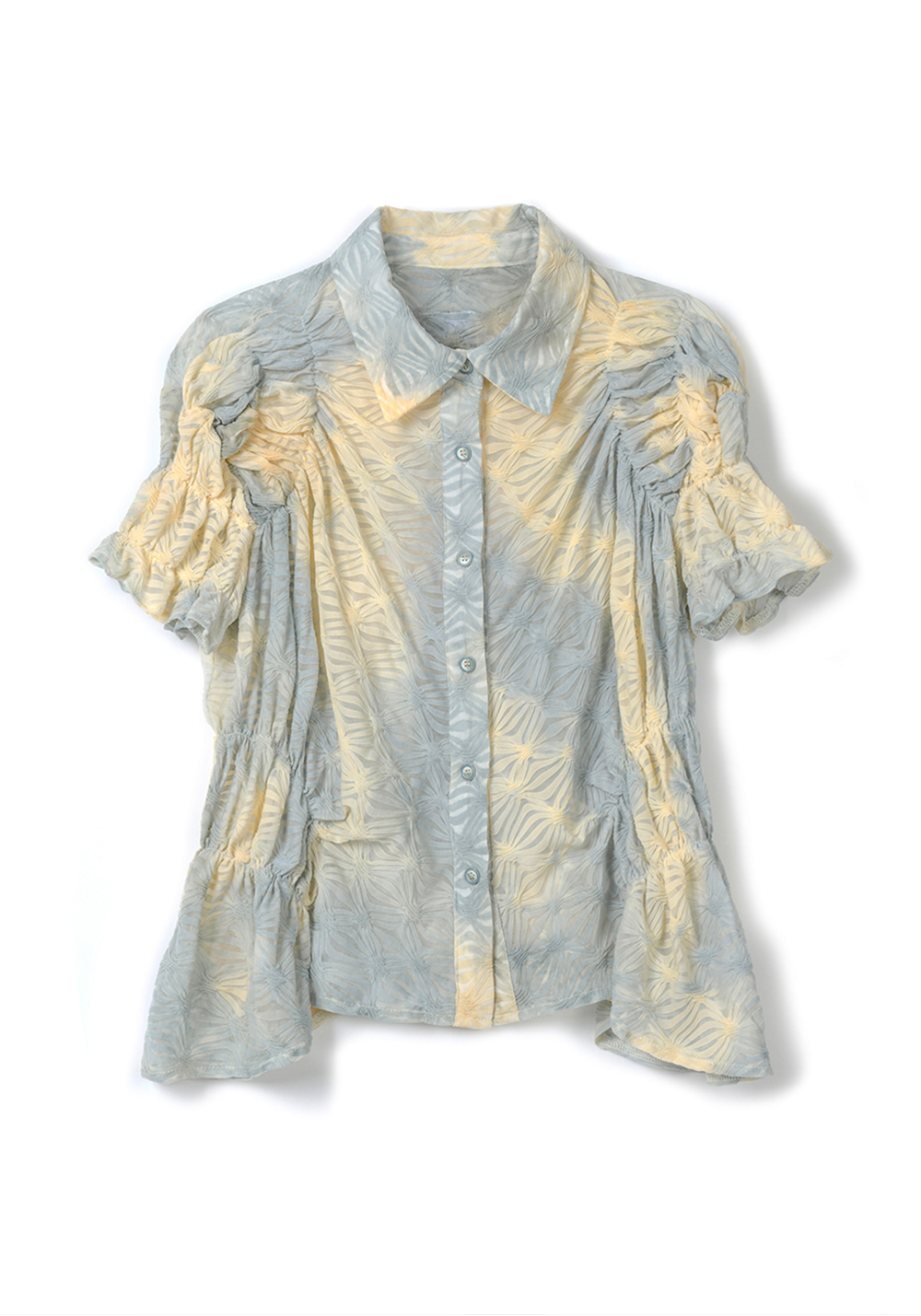 Gradation Printing Shirring Blouse