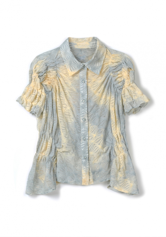 Gradation Printing Shirring Blouse
