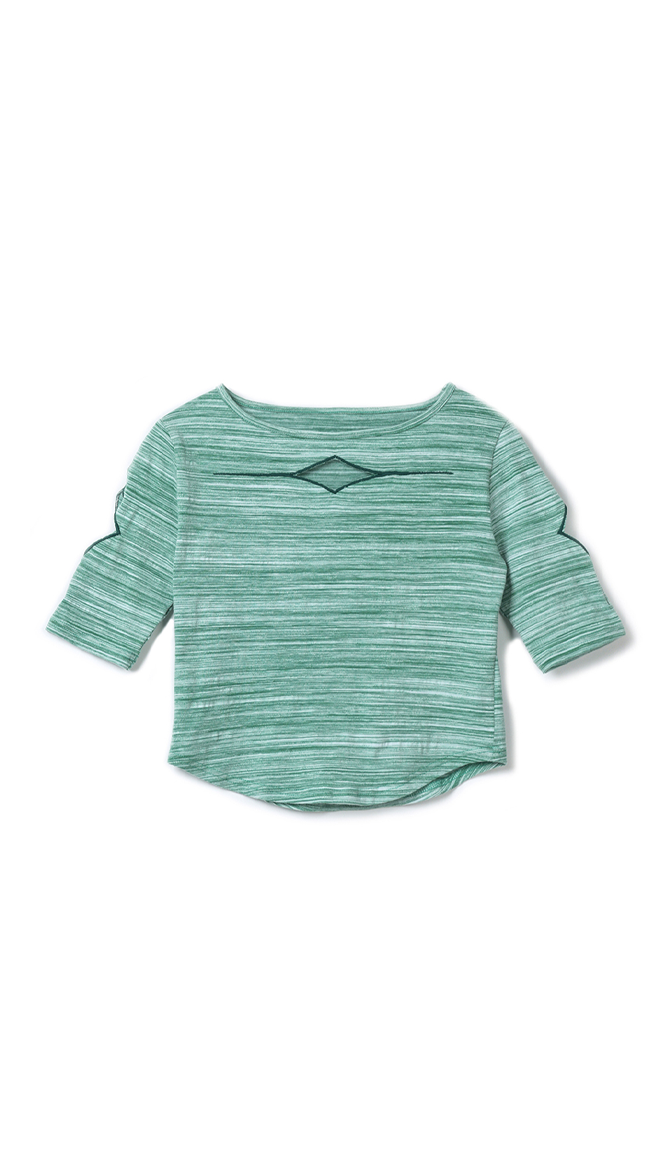Stripe Glitter Slit Crop T-shirt (Green)
