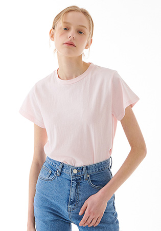 숏 슬리브 반팔 티셔츠 핑크