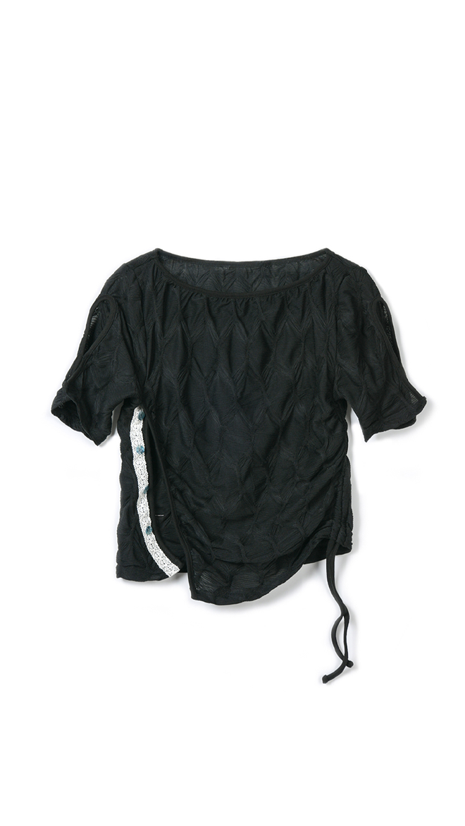 Laced Wrinkle String T-Shirt (Black)
