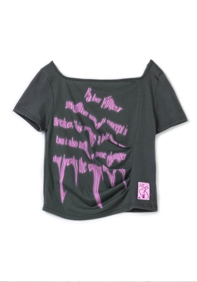 Wave Print Shirring T-Shirt (Charcoal)