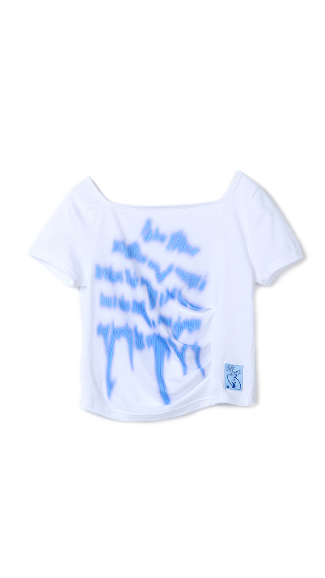 Wave Print Shirring T-Shirt (Ivory)