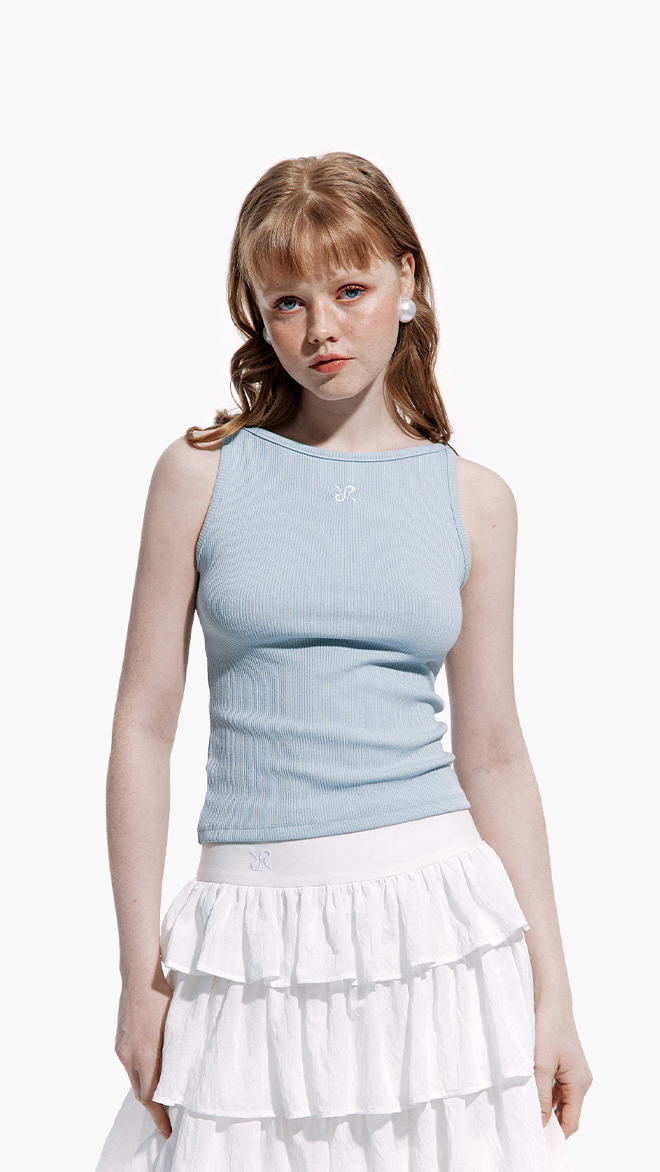 BOAT NECKLINE SLEVELESS T-SHIRT SKY BLUE