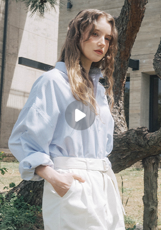 SAC 로고 오버핏 스트라이프 셔츠 스카이블루 4W2417002