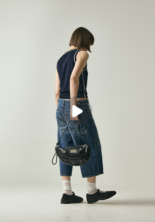 LEATHER CROSS POUCH BAG[BLACK/BEIGE]