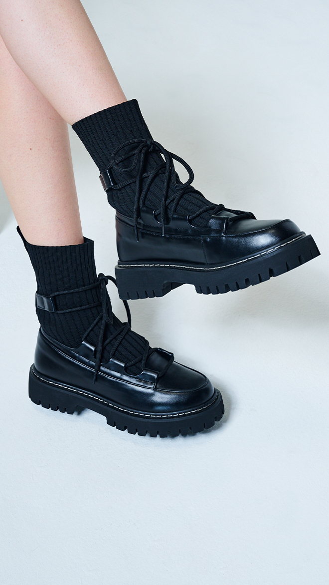 [★이세영 착용]레이스업 청키솔 니트 삭스 부츠 412346016 (4cm/2colors)