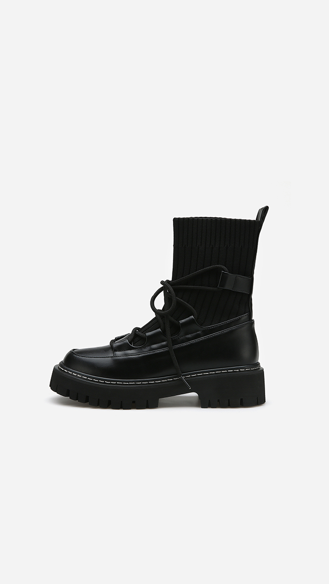 [★이세영 착용]레이스업 청키솔 니트 삭스 부츠 412346016 (4cm/2colors)
