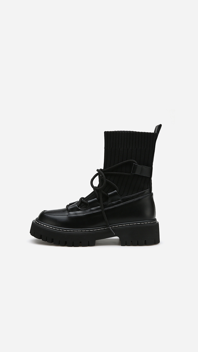 [★이세영 착용]레이스업 청키솔 니트 삭스 부츠 412346016 (4cm/2colors)