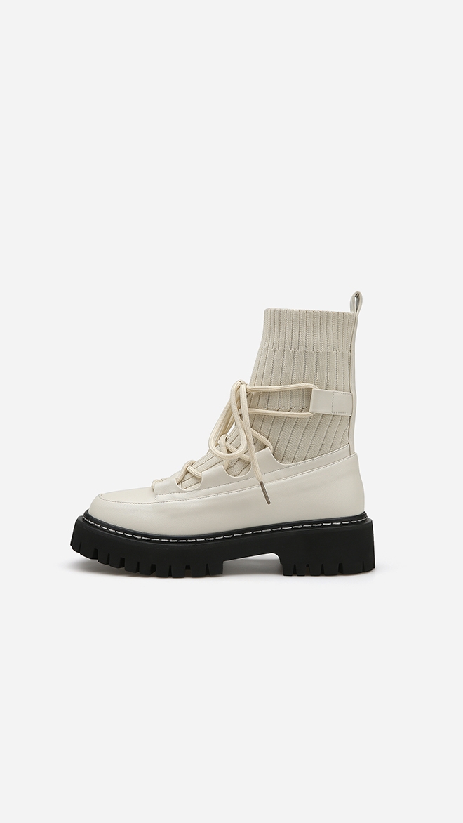 [★이세영 착용]레이스업 청키솔 니트 삭스 부츠 412346016 (4cm/2colors)