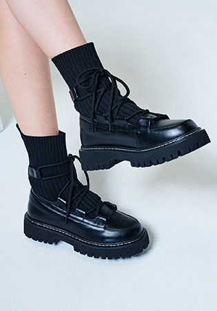 [★이세영 착용]레이스업 청키솔 니트 삭스 부츠 412346016 (4cm/2colors)