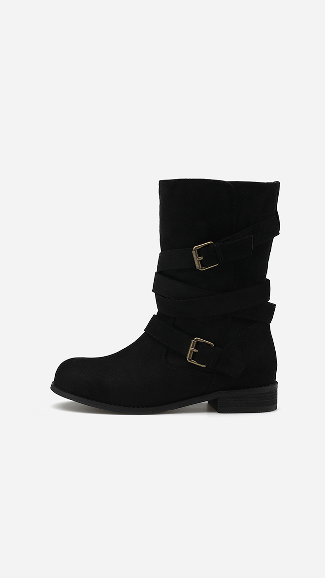 [트와이스 다현 착용] 라운드 토 벨티드 미들부츠 412446007 (3cm/3colors)