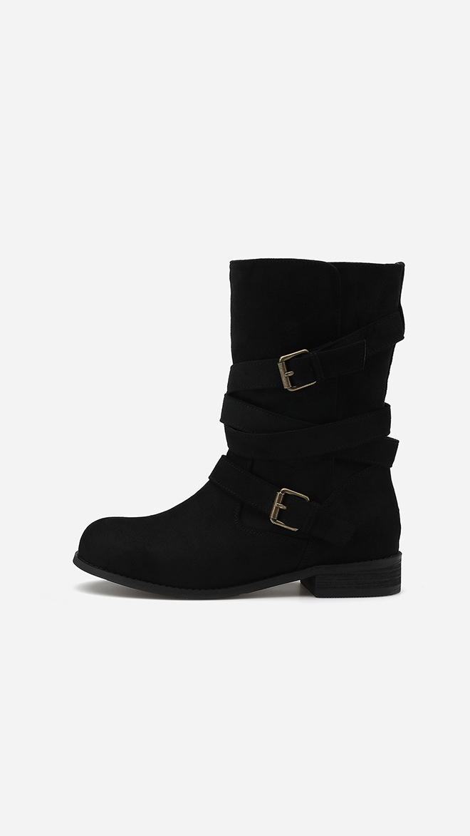[트와이스 다현 착용] 라운드 토 벨티드 미들부츠 412446007 (3cm/3colors)