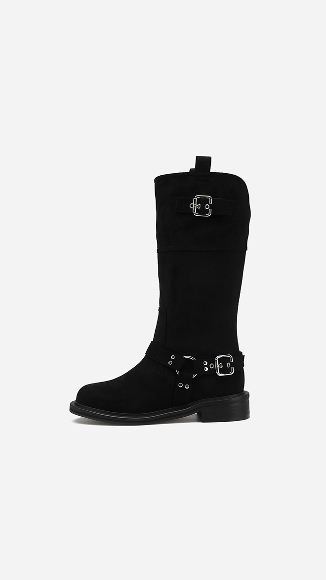 [엔믹스 배이 착용] 라운드 토 바이커 미들부츠 412446008 (4cm/2colors)