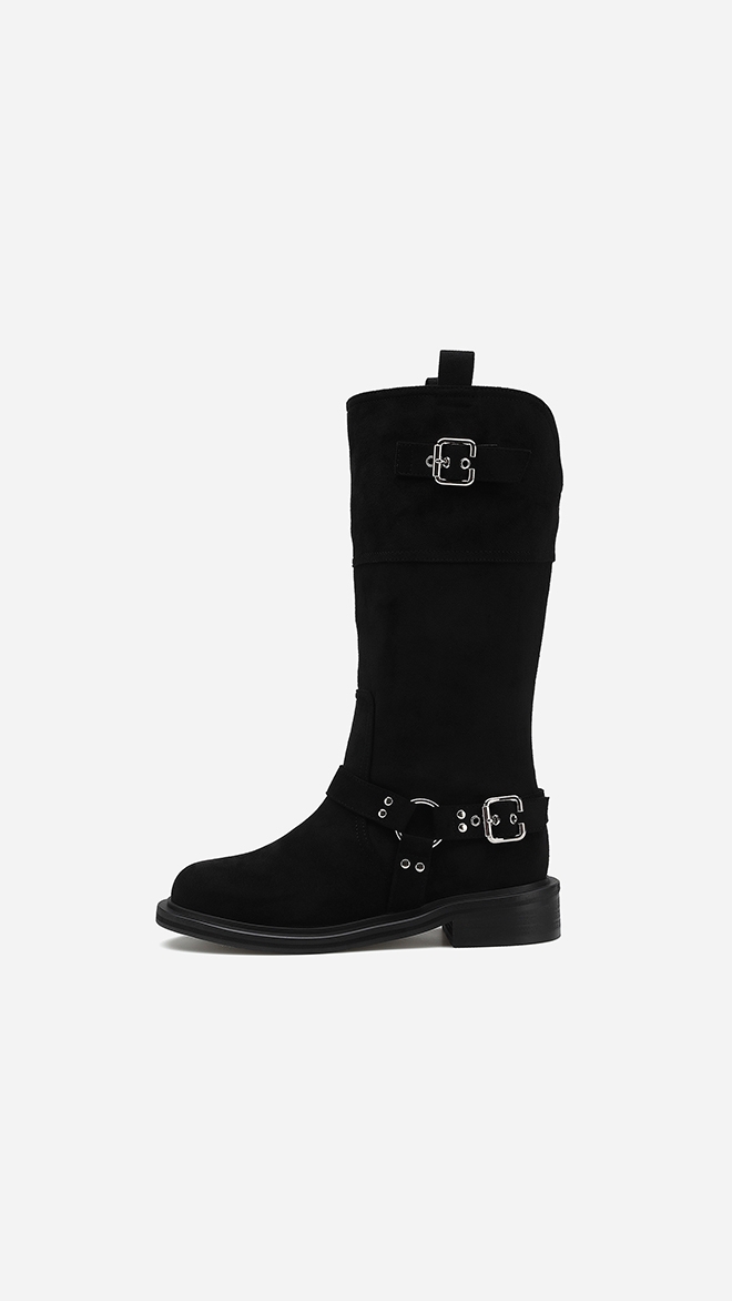 [엔믹스 배이 착용] 라운드 토 바이커 미들부츠 412446008 (4cm/2colors)