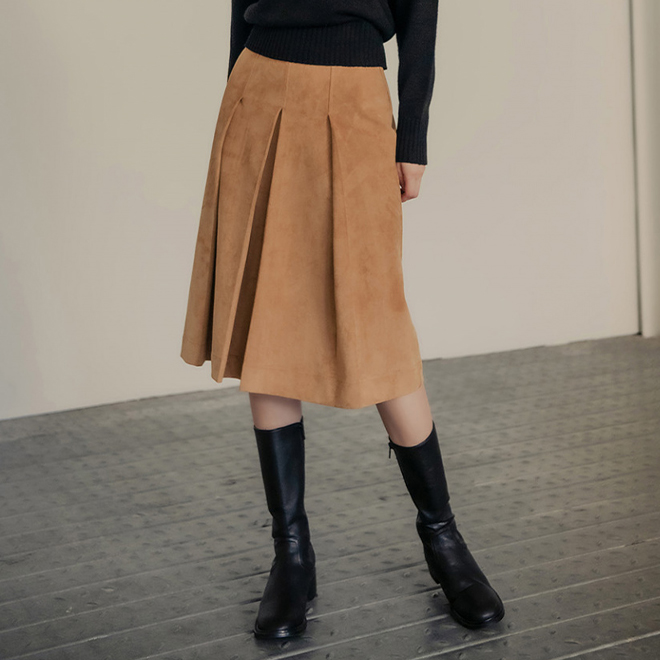 SUEDE PLEATS SKIRT